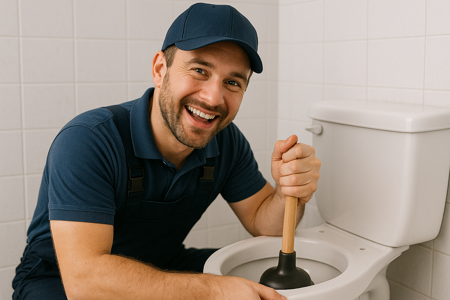 Sanitaerinstallateur-loest-Verstopfung-in-Toilette-mit-dem-Poempel-Verstopfte-Toilette-Toilette-verstopft-Sanitaer-Klempner-Service-Fabeos Toilette verstopft Braunschweig