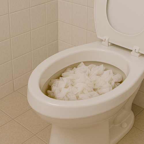 Toilette verstopft - Verstopfte Toilette mit Papier - Sanitär Klempner Service Fabeos